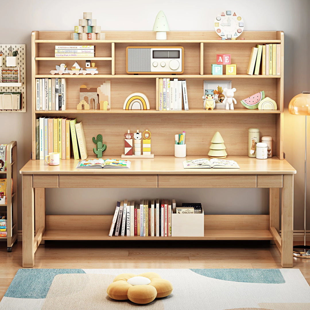 Kids Desk Wood Study Desk Writing Desk with Bookshelf