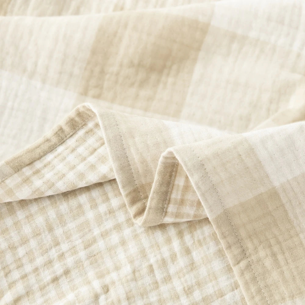 WHOLINENS Cotton Four Layers Muslin Gauze Picnic Throw Blanket Reversible