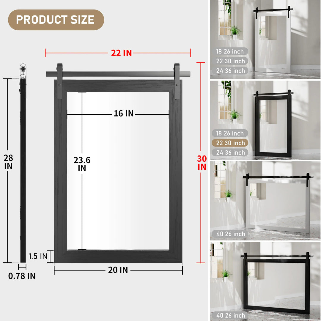 Farmhouse Barn Door Solid Wood Frame Bathroom Vanity Wall Mirror