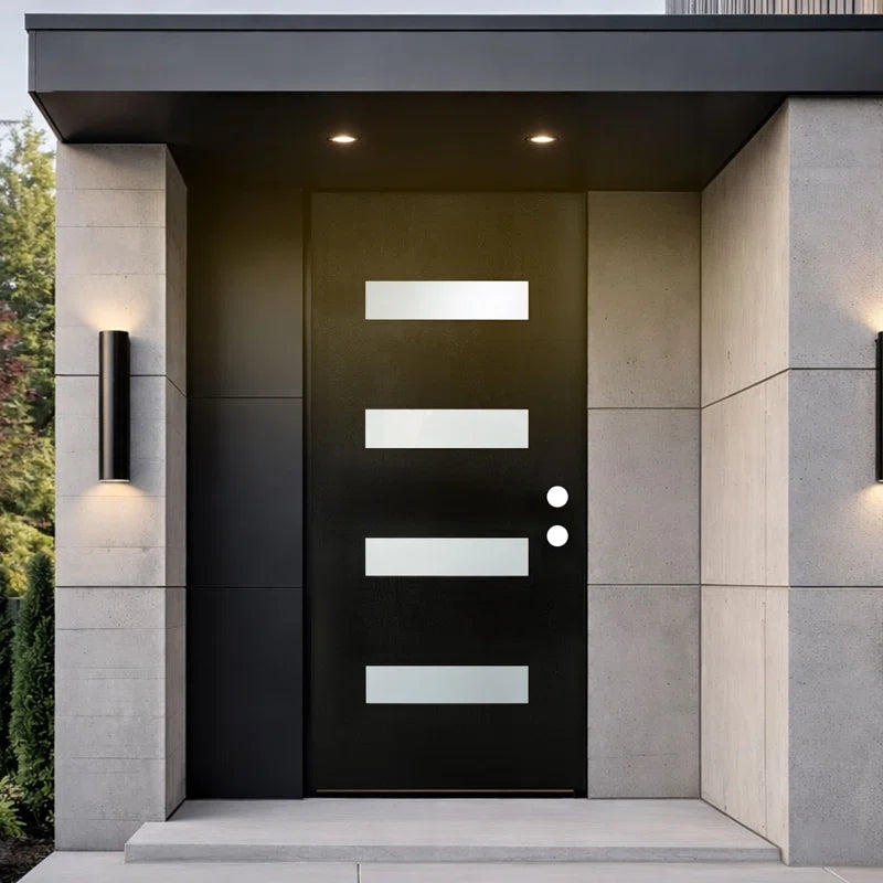 80 In. Black Entry Door Slab with Frost Glass-Inswing