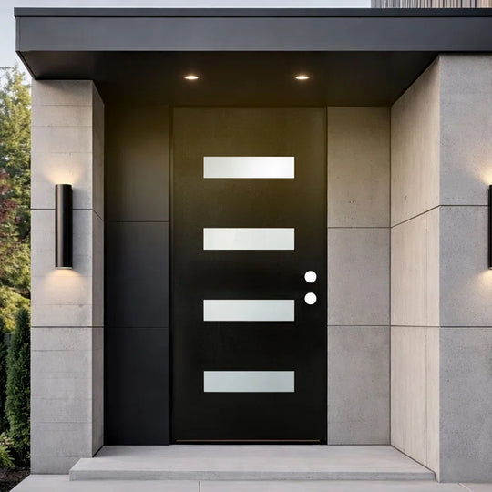 80 In. Black Entry Door Slab with Frost Glass-Inswing