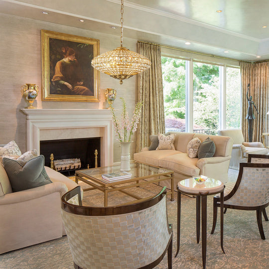 Retro French 4/5-Light Antique Brass Globe Crystal Chandelier for Living/Dining Room