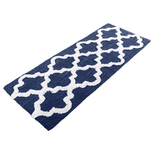 Freida 24X60-Inch Cotton Bathroom Rug with Trellis Pattern and Non-Slip Base - Machine Washable