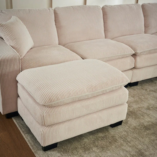 Modern U-Shaped 6-Seater Sectional Sofa with One Footstool