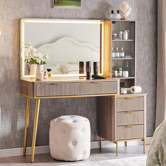 Modern Makeup Vanity Desk with HD Lighted Mirror, Dressing Table