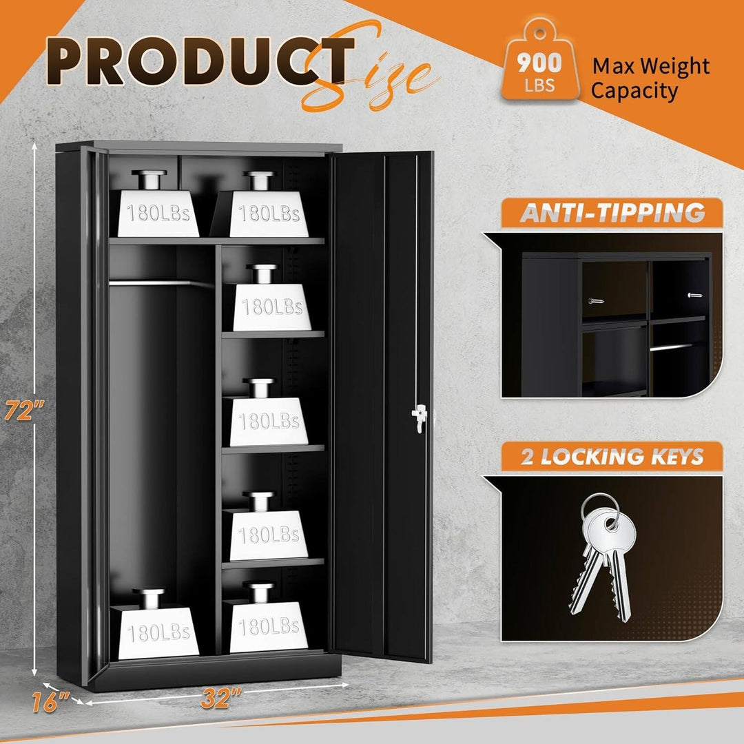 63''-72'' H Large-Capacity Lockable Closet Garage Storage Work Cabinet with Locking Doors and Adjustable Shelves