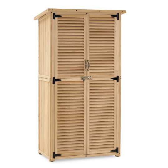 Outdoor Storage Cabinet Shed, Shuttered Doors with Lock, Wooden 0709 / 0808 / 1900