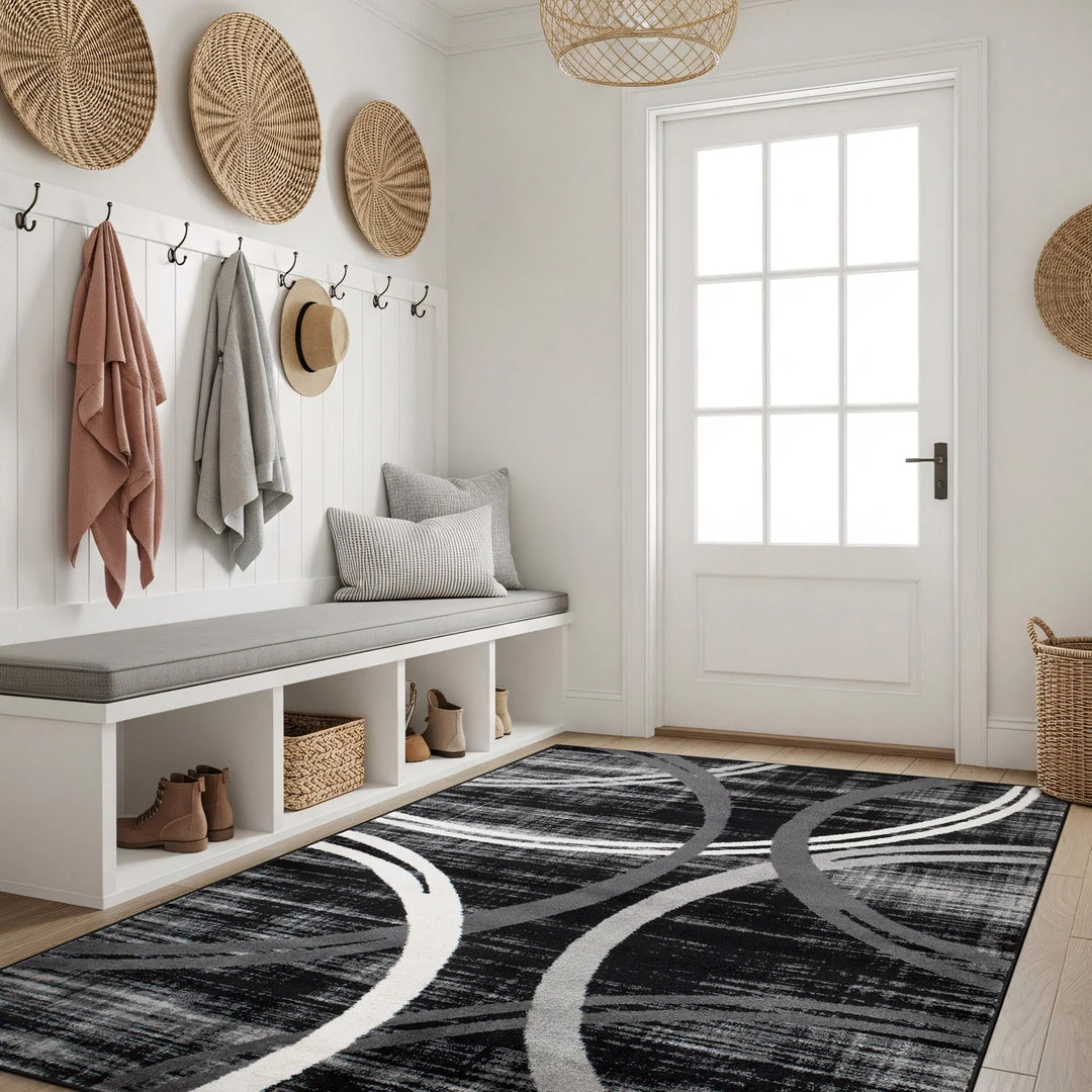 Contemporary Abstract Circles Design Area Rug