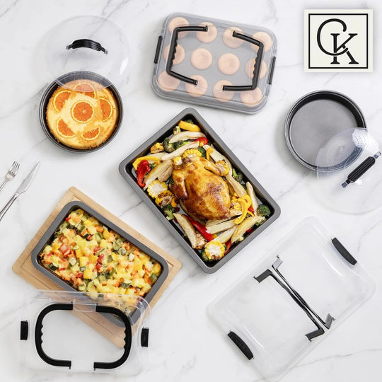 Baking Pans Set 10 Piece Non-Stick Cake Pans with Carry Lids for Storage & Travel, Perfect for Parties Stackable