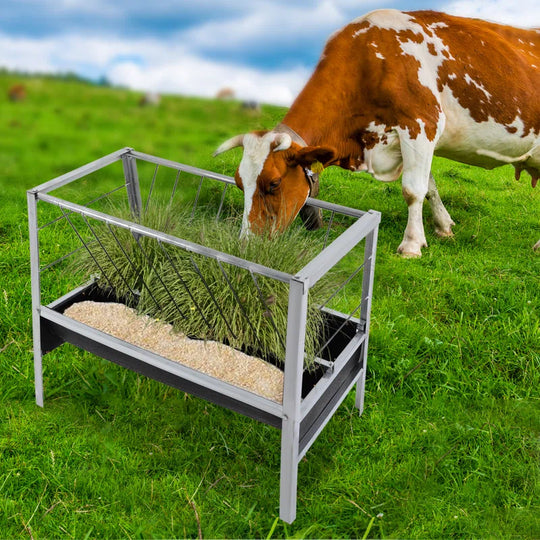 Large Capacity Livestock Feed Trough 2-In-1 Grain& Hay Feeder for Goats Sheep