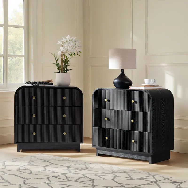 Melisa Modern 28"W 3-Drawer Fluted Curved End Table Simple Assemblly with Charging Station