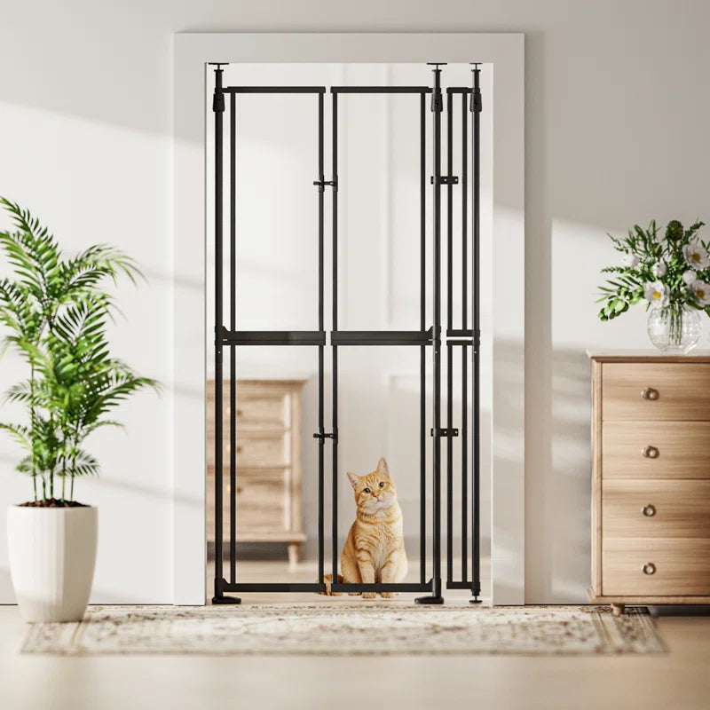 75"-98" Extra Tall Cat Gate, Clear Width Adjustable Pressure Mounted Pet Safety Gate with Auto-Close, No Drilling for Stairs, Kitchen, Hallway