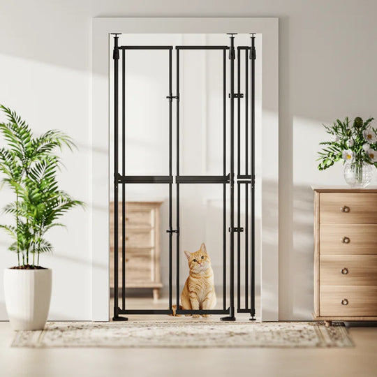 75"-98" Extra Tall Cat Gate, Clear Width Adjustable Pressure Mounted Pet Safety Gate with Auto-Close, No Drilling for Stairs, Kitchen, Hallway