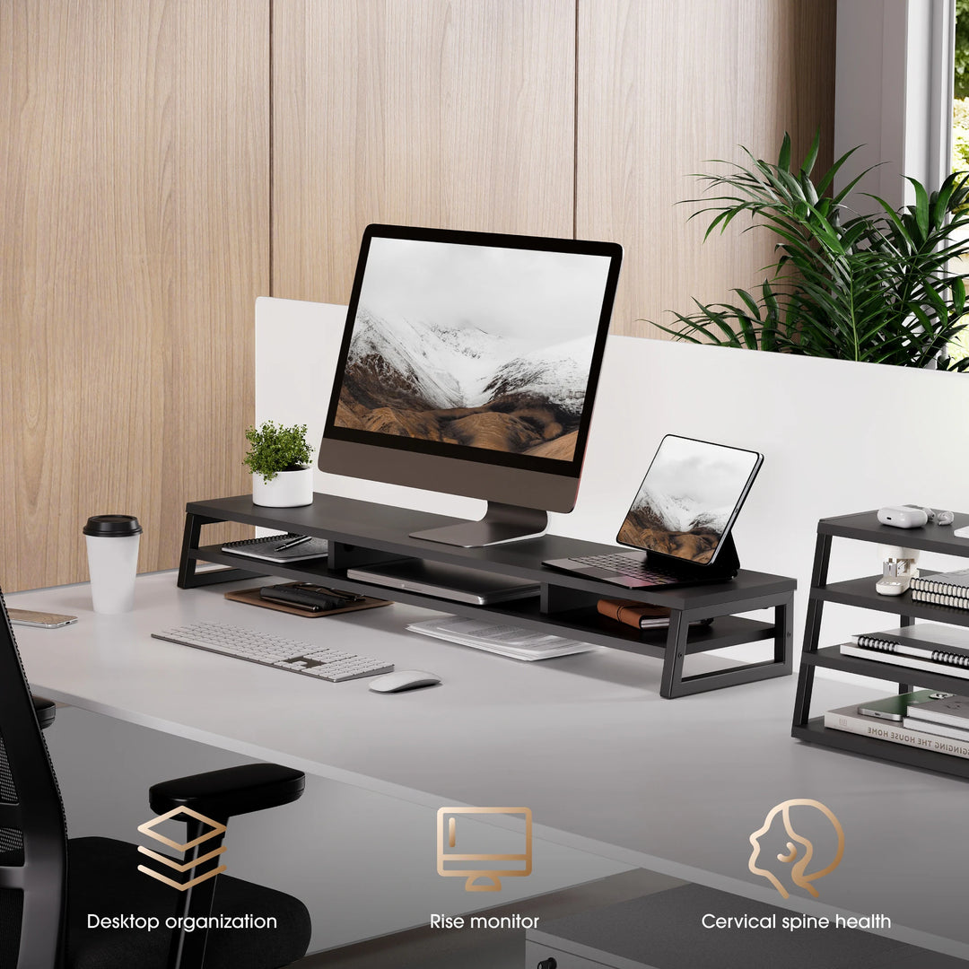 Fenge Dual Monitor Stand Riser for Desk, 42.5In Large Monitor Stand for 2 Monitor - 42.5X9.2X5.4 Inches