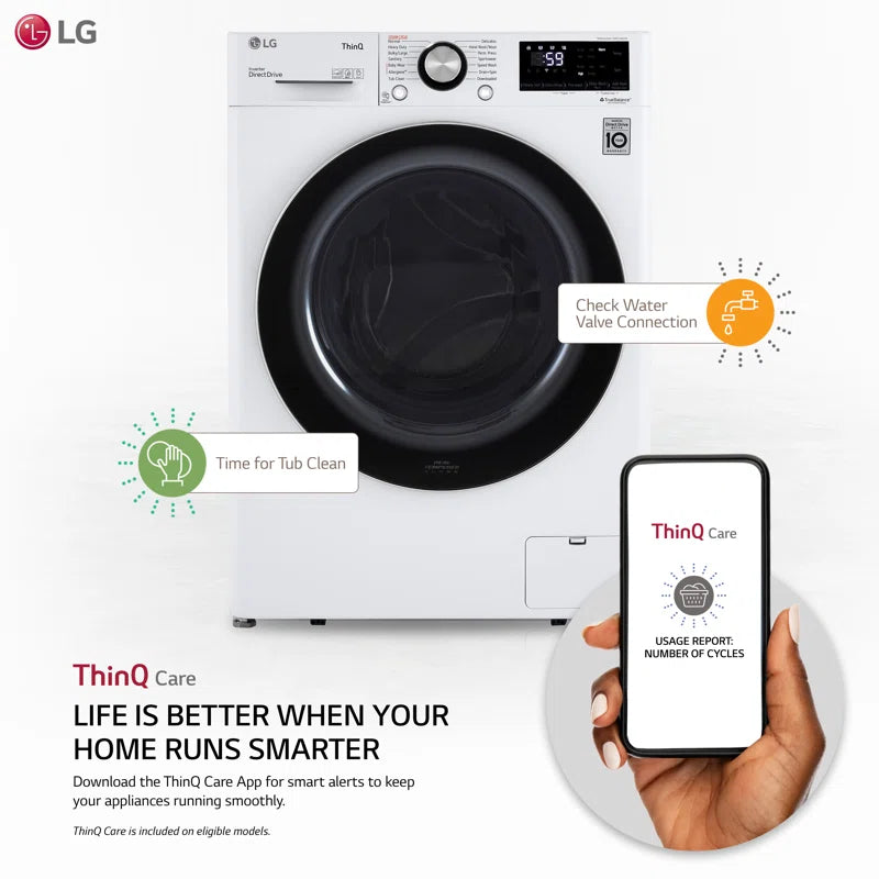 Smart Wi-Fi Enabled Compact Front Load Washer with Built-In Intelligence, White, 2.4 Cu. Ft.