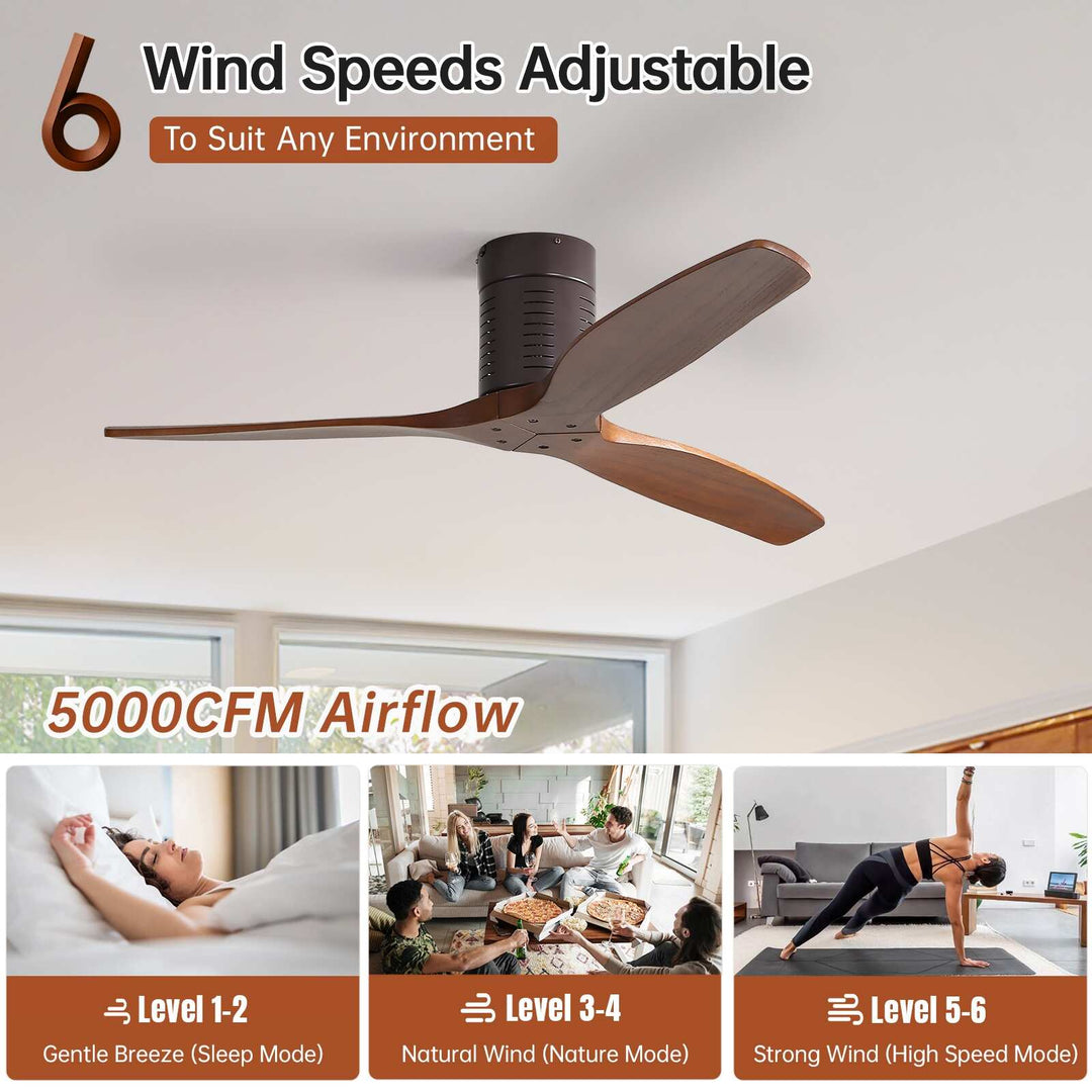 Sofucor 42"/48"/ 52"/60"Noiseless Walnut Wood Ceiling Fan with Remote Control, Integrated Light Optional