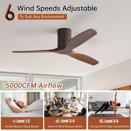 Sofucor 42"/48"/ 52"/60"Noiseless Walnut Wood Ceiling Fan with Remote Control, Integrated Light Optional