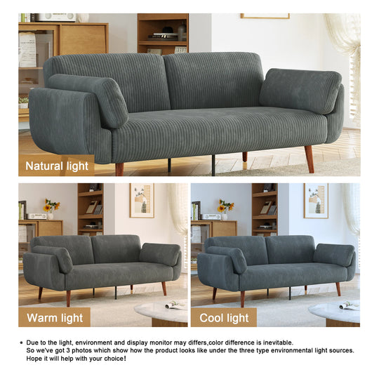 73" W Upholstered Corduroy Convertible Sleeper Sofa Bed with Pillows