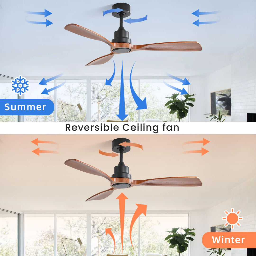 Sofucor 42"/48"/ 52"/60"Noiseless Walnut Wood Ceiling Fan with Remote Control, Integrated Light Optional
