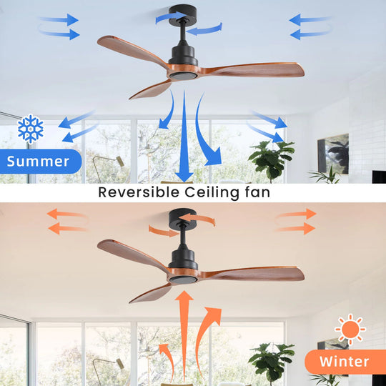 Sofucor 42"/48"/ 52"/60"Noiseless Walnut Wood Ceiling Fan with Remote Control, Integrated Light Optional