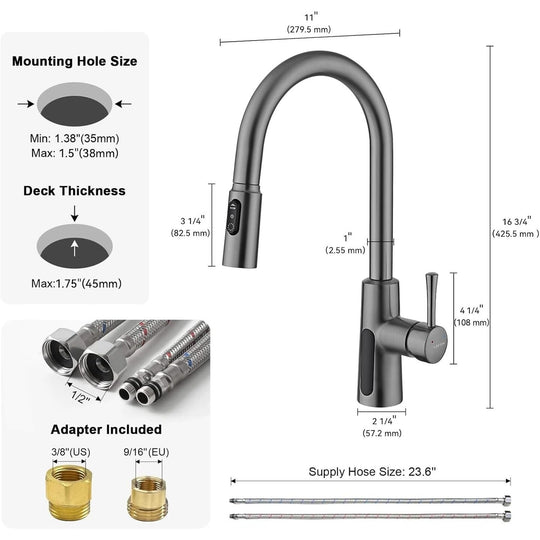 Pull-Down Kitchen Faucet with Temperature Display in Fahrenheit, 3 Water Outlet Modes, Faucet for Kitchen Sink, KF2501