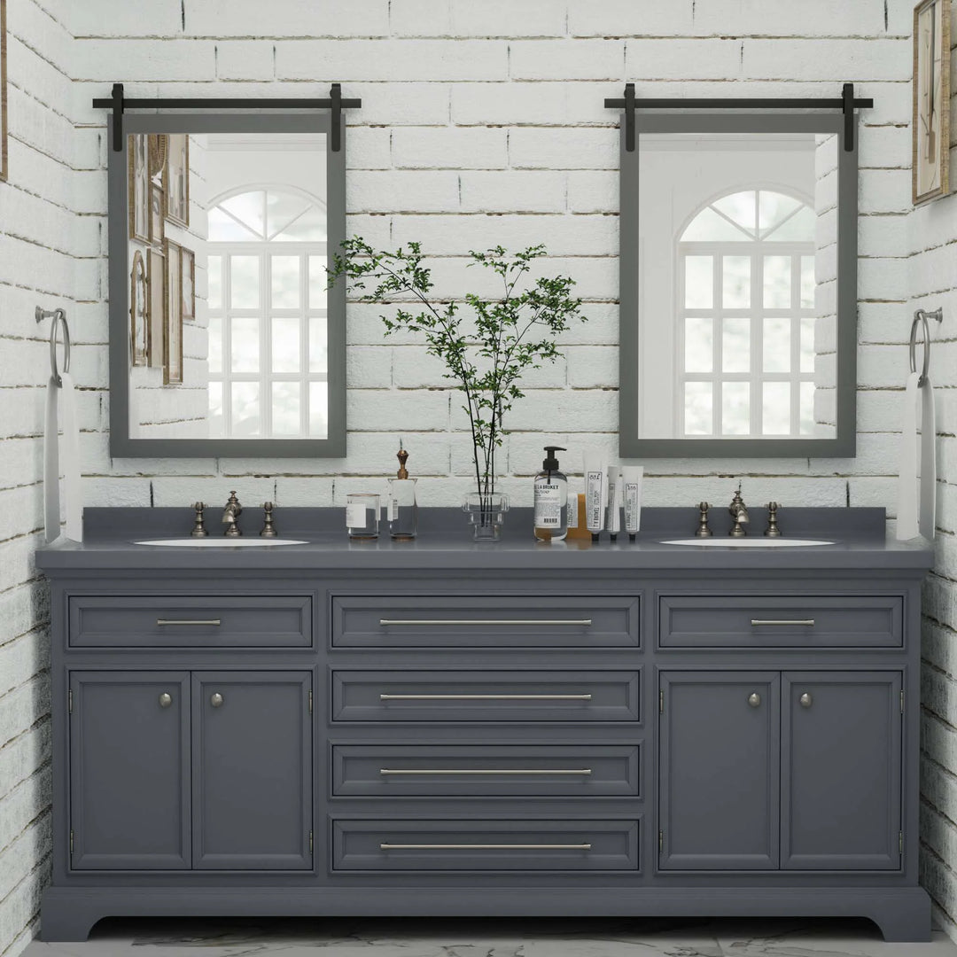 Farmhouse Barn Door Solid Wood Frame Bathroom Vanity Wall Mirror