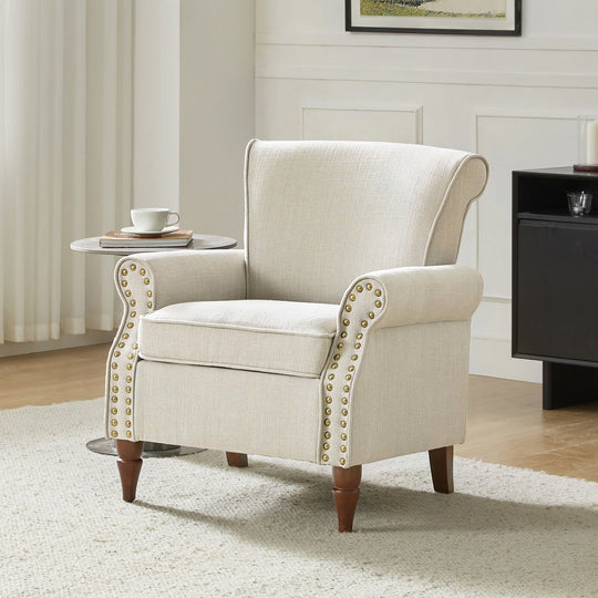 Nyctelius Upholstered Comfy Accent Chair with Turned Wooden Legs and Nailhead Trim Set of 2 by