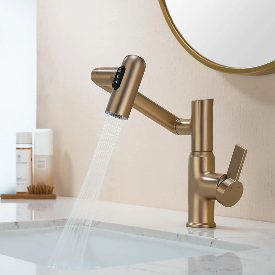 Rotatable Bathroom Faucet with Temperature Display in Fahrenheit (Batteries-Free), BF2204