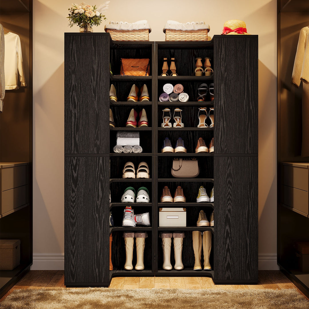 40 Pairs Tall Shoe Cabinet, 9 Tiers White Wooden Shoe Storage Rack for Closet, Entryway