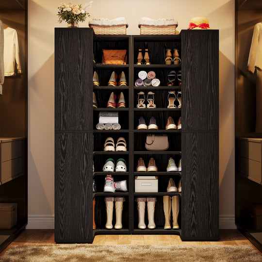 40 Pairs Tall Shoe Cabinet, 9 Tiers White Wooden Shoe Storage Rack for Closet, Entryway