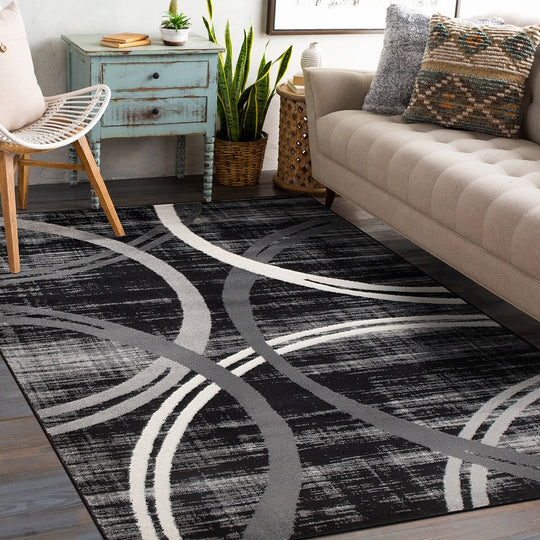 Contemporary Abstract Circles Design Area Rug