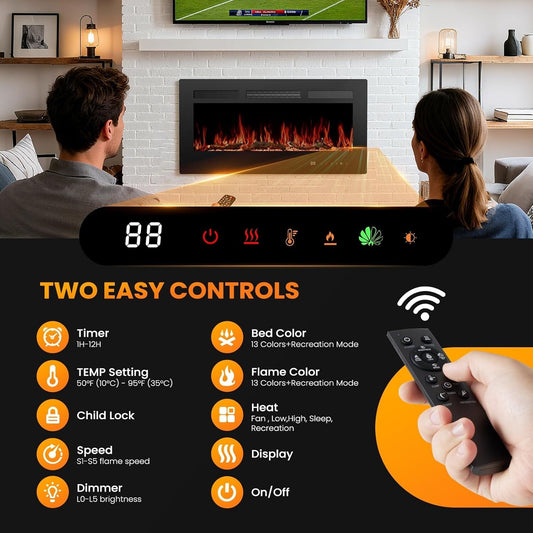 3-In-1 Electric Fireplace: 1500W Wall Mount, Recessed or Freestanding Heater with Remote & Touch Control