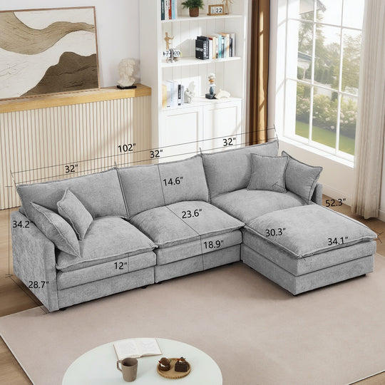 Modular Sectional Sofa, 102 Inch L Shaped Couch Set for Living Room