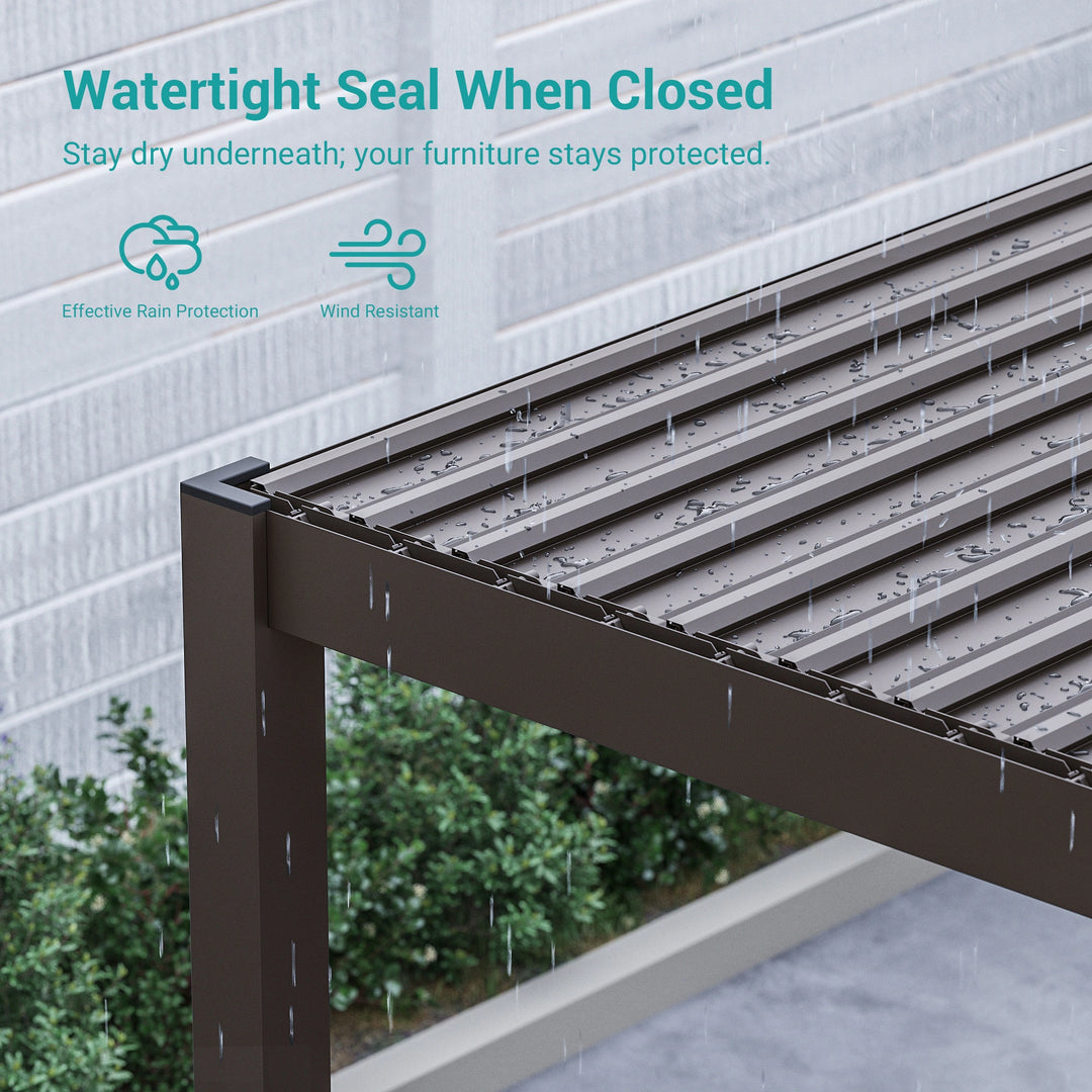 Outdoor Metal Solar LED Louvered Pergola with Adjustable Roof