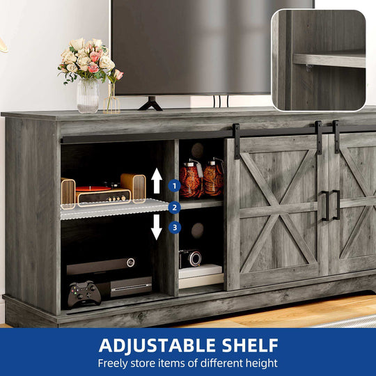 Farmhouse TV Stand with Barn Door Media Console Entertainment Center with Storage Cabinets