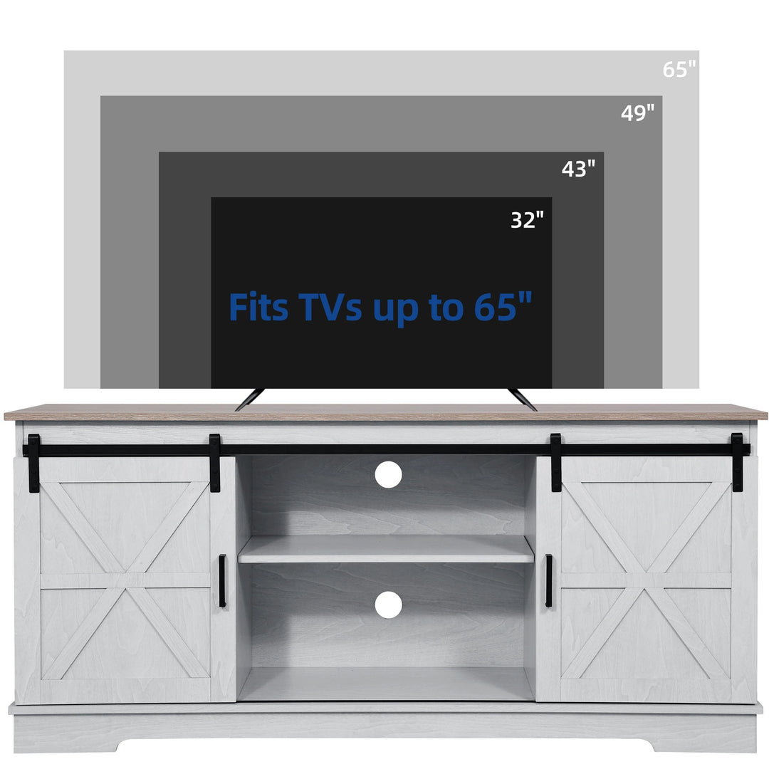 Farmhouse TV Stand with Barn Door Media Console Entertainment Center with Storage Cabinets