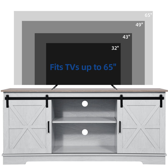 Farmhouse TV Stand with Barn Door Media Console Entertainment Center with Storage Cabinets