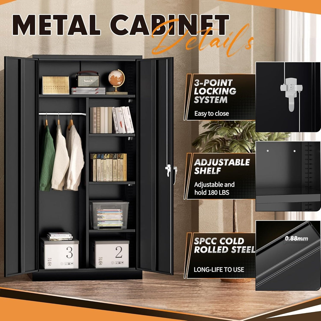63''-72'' H Large-Capacity Lockable Closet Garage Storage Work Cabinet with Locking Doors and Adjustable Shelves