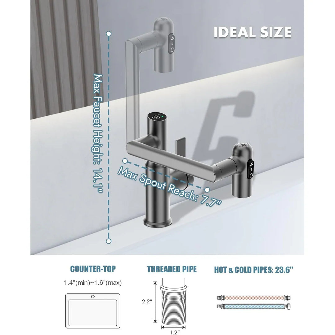 Rotatable Bathroom Faucet with Temperature Display in Fahrenheit (Batteries-Free), BF2204