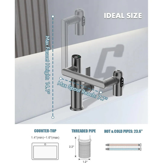 Rotatable Bathroom Faucet with Temperature Display in Fahrenheit (Batteries-Free), BF2204