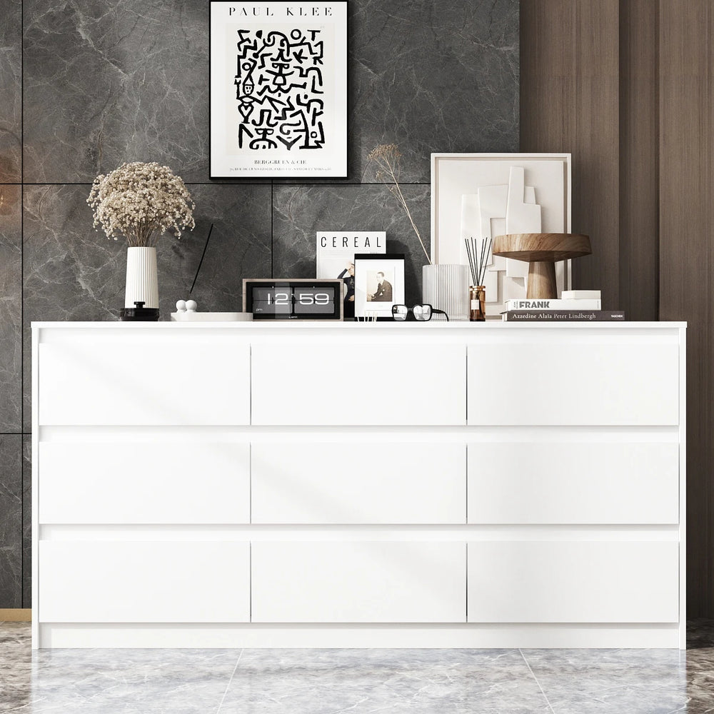 63"W 9 Drawer Dresser Accent Dresser for Living Room Bedroom Chest