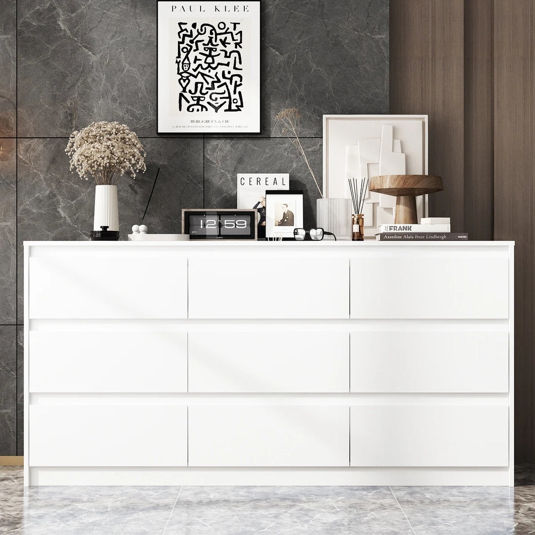 63"W 9 Drawer Dresser Accent Dresser for Living Room Bedroom Chest