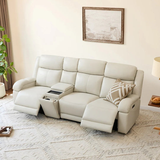 Hadlee Genuine Leather Reclining Sofa with Multi-Function Console.