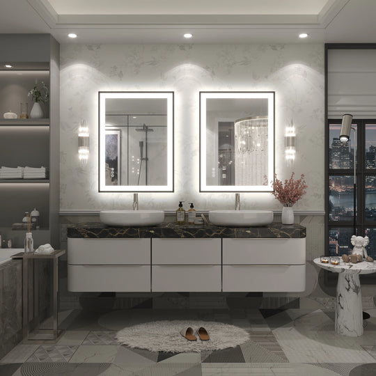 Extra Large Black Frame LED Bathroom Vanity Mirror with 3 Years Warranty and UL Certified