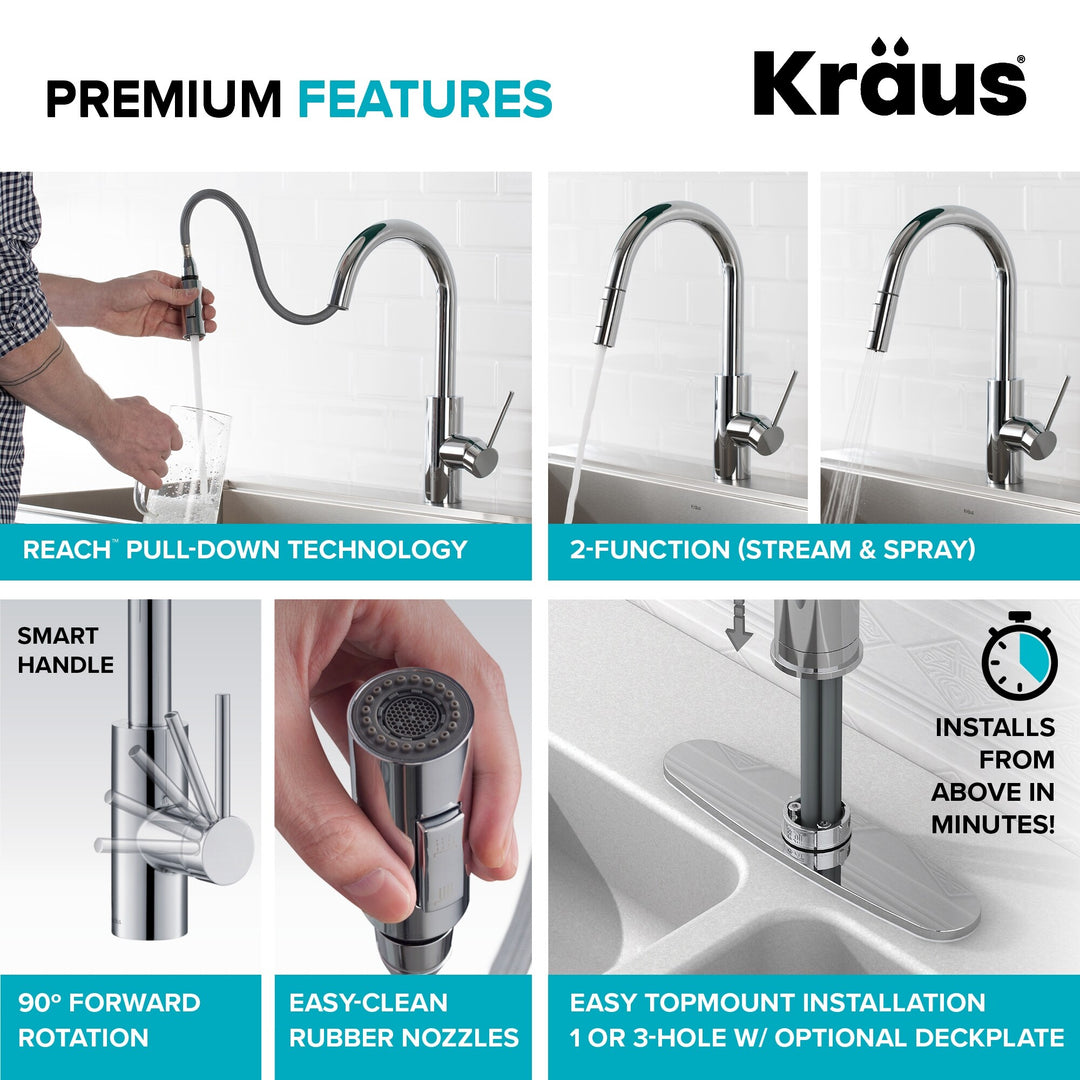 2-Function 1-Handle 1-Hole Pulldown Sprayer Brass Kitchen Faucet