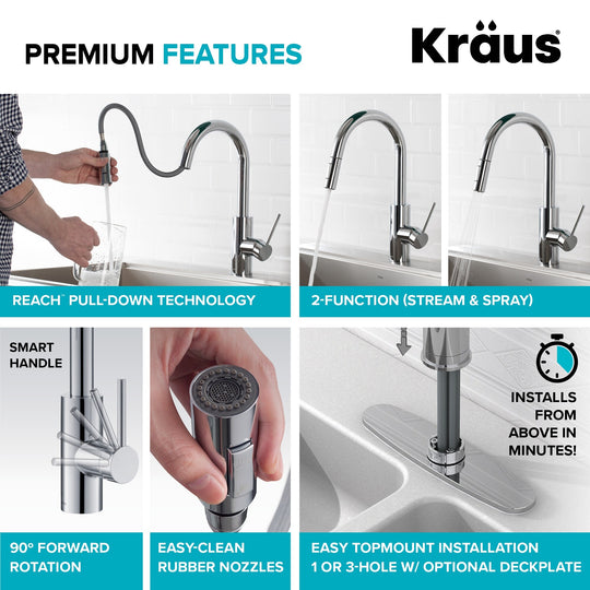 2-Function 1-Handle 1-Hole Pulldown Sprayer Brass Kitchen Faucet