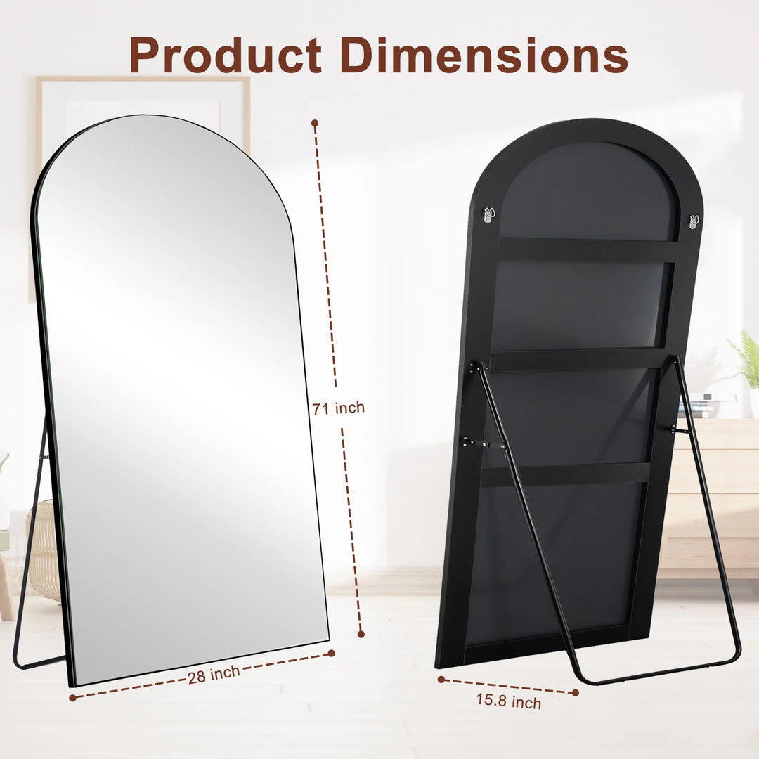 Modern Arched Full-Length Wood Floor Standing Mirror