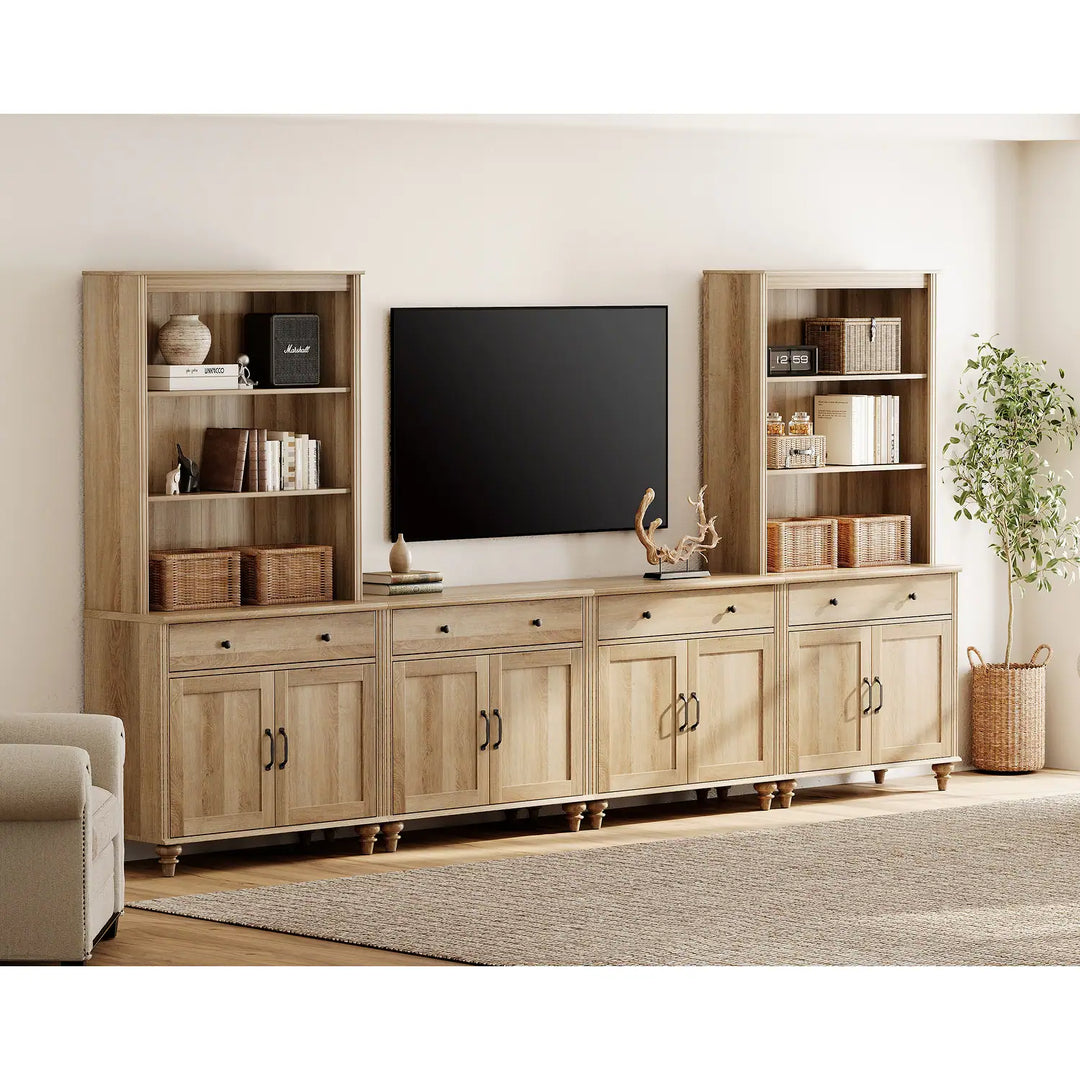 Entertainment Center with Bookshelves for Tvs up to 75", Oak