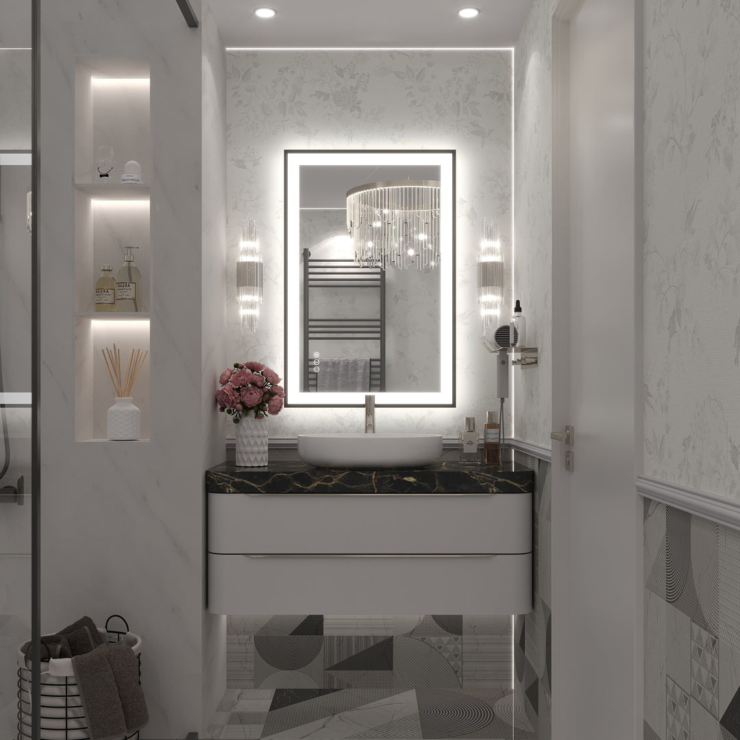 Extra Large Black Frame LED Bathroom Vanity Mirror with 3 Years Warranty and UL Certified