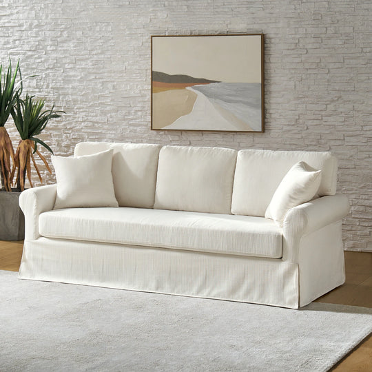 Enrico 82" Farmhouse Slipcovered Sofa with Rolled Armrest by